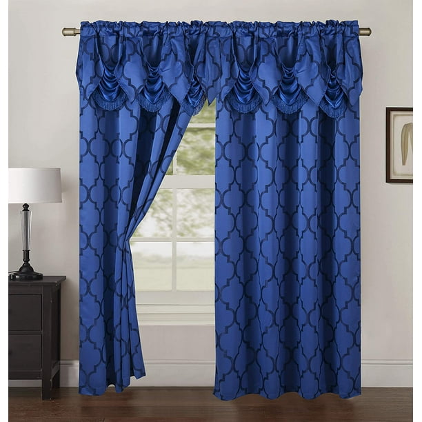 Elegant Comfort Quatrefoil Jaquard Look Curtains with Pleated Attached