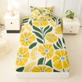 thumbnail image 3 of jejeloiu Sunny Floral Twin Sheets For Girls,Bright Print Bedding,Yellow Cream,3pcs,1 Fitted Sheet and 1 Pillowcase, 3 of 6