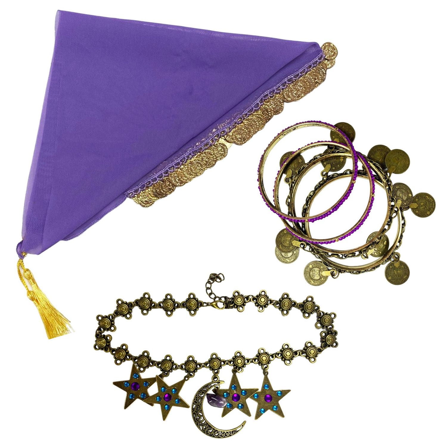 Façon de célébrer ! Kit de déguisement Halloween Fortune Teller pour femme, violet/doré