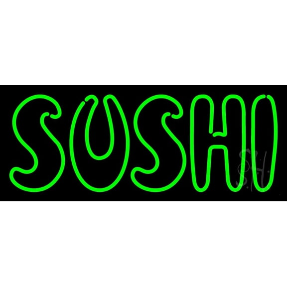 Double Stroke Sushi LED Neon Sign 10 x 24 - inches, Clear Edge Cut Acrylic Backing, with Dimmer - Bright and Premium built indoor LED Neon Sign for restaurant window and interior decor.