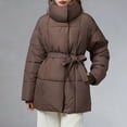 thumbnail image 2 of jtjvou Women's Quilted Puffer Jacket Long Sleeve Lapel Zip Open Front Puffy Padded Coat Winter Warm Outwear with Belt Brown M, 2 of 9