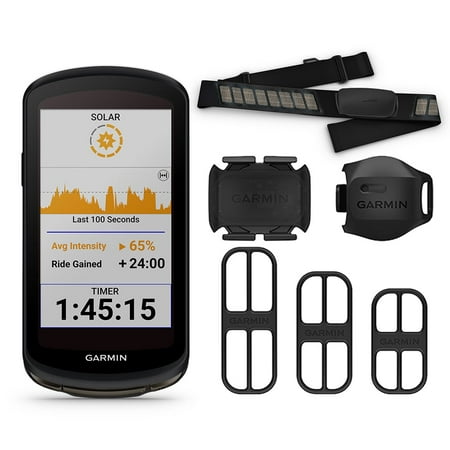 Garmin Edge Solar Sensor Bundle Advanced GPS Bike Computer with Garmin Bike Speed 2 & Cadence Sensor 2, HRM-Dual