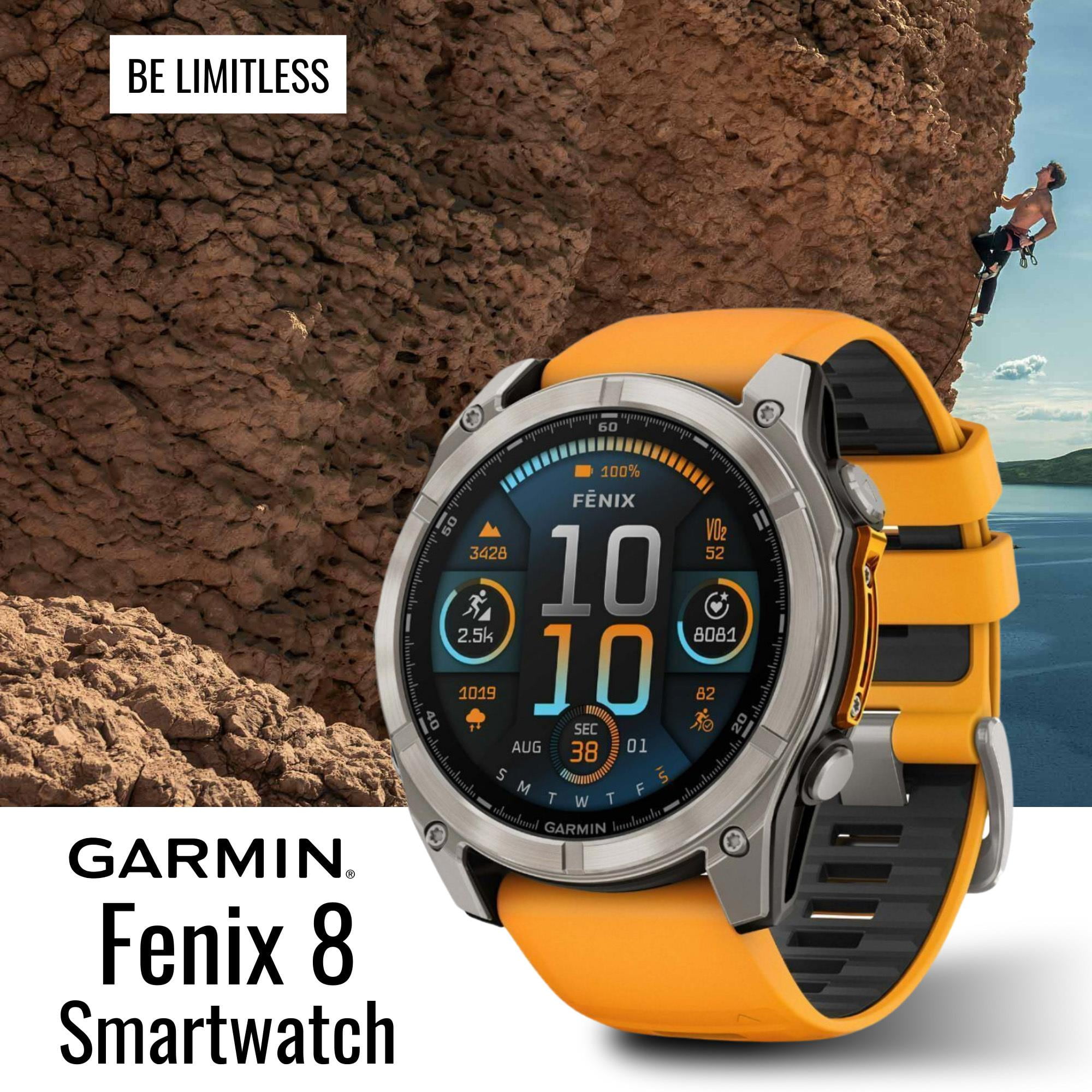 Garmin Fenix 8 Sapphire 51mm GPS Smartwatch with 1.4-Inch AMOLED Display (Spark Orange and Graphite) Bundle with Waterproof Hard Case (Black) and Focus Camera Charger Stand (3 Items)