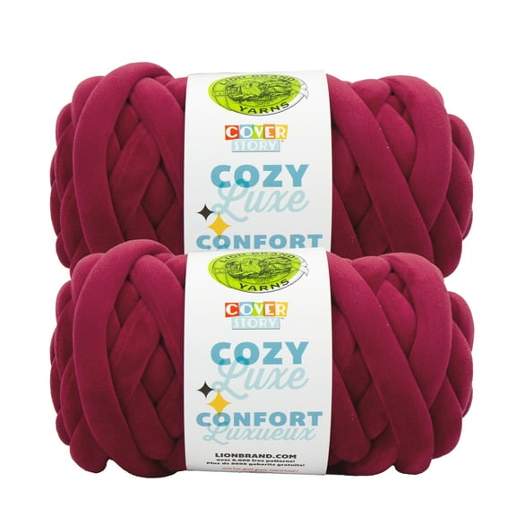 Lion Brand Yarn Cover Story Cozy Luxe Burgundy Jumbo Polyester Yarn 2 Pack