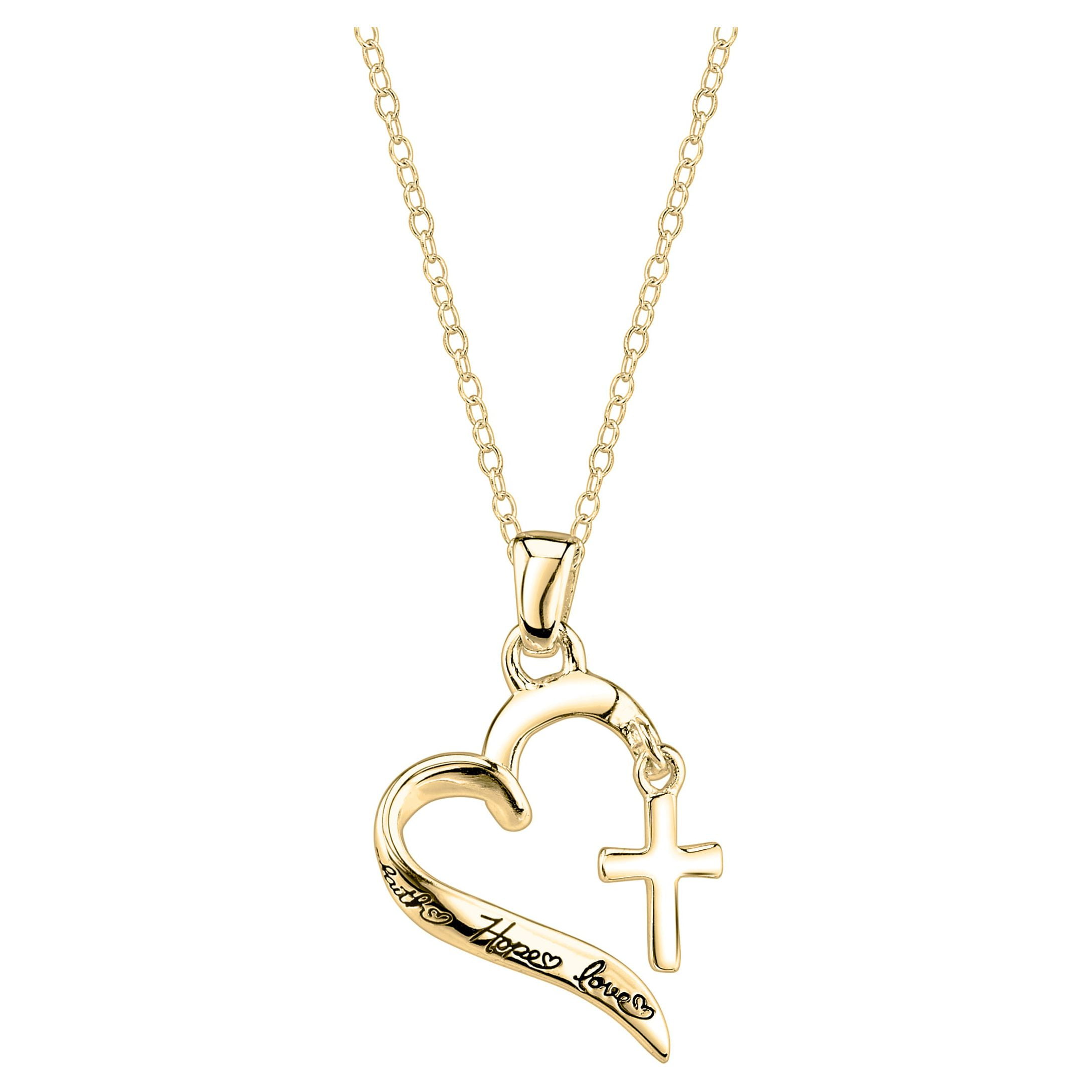 Little Luxuries Women's 18" Gold Flash Plated Sterling Silver "Faith Hope Love" Pendant Necklace