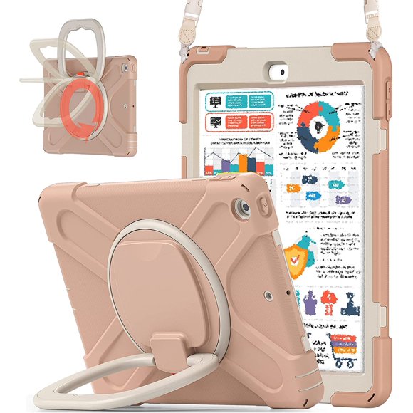iPad 8th/7th Generation Case, iPad 10.2 Case 2020/2019 with Pencil Holder Kickstand Handle Grip and Shoulder Strap zenrich Heavy Duty Shockproof Case for iPad 10.2 inch,Rosegold