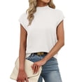 thumbnail image 3 of WIHOLL Womens Short Sleeve Sweater Mock Neck Summer Top Dressy Casual Basic Knit Pullover Shirt White Tops, 3 of 8