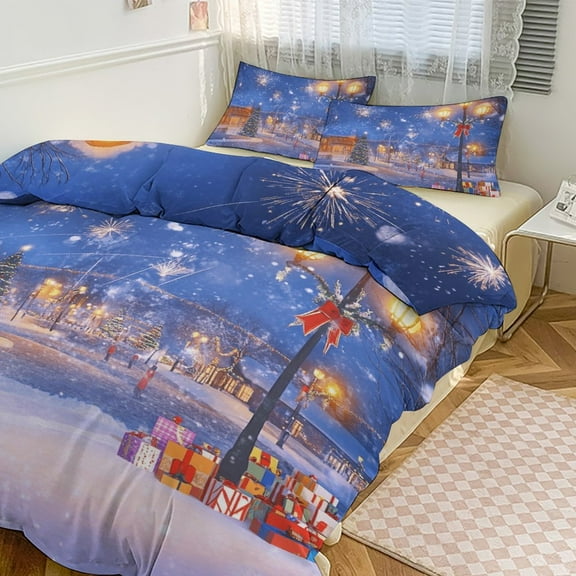 Christmas Tree Elk Snowflakes Bedding Sets Twin Duvet Cover 3 Piece Cute Bed Set for Boys Girls Kid