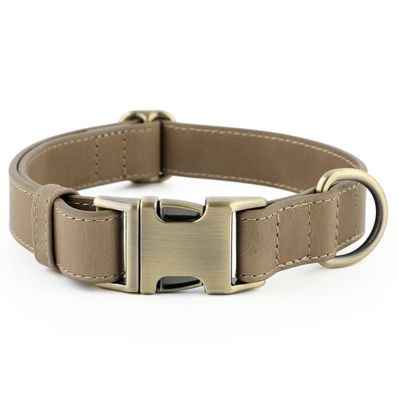 Plutus Pet Genuine Leather Dog Collar – Adjustable Pet Collar with Quick Release Metal Buckle, Soft Real Leather for Small Medium Large Dogs, Heavy Duty & Skin-Friendly (Ash Brown, M)