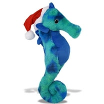 DolliBu Santa Plush Blue Tie-Dye Seahorse Stuffed Animal Plush Toy - Super Soft Sea Animal Dress Up with Red Santa Claus Hat, Cute Ocean Life Seahorse Gift, Perfect Holiday Christmas Gift - 15 Inches
