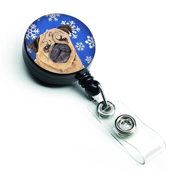 Carolines Treasures SC9371BR Pug Winter Snowflakes Holiday Retractable Badge Reel