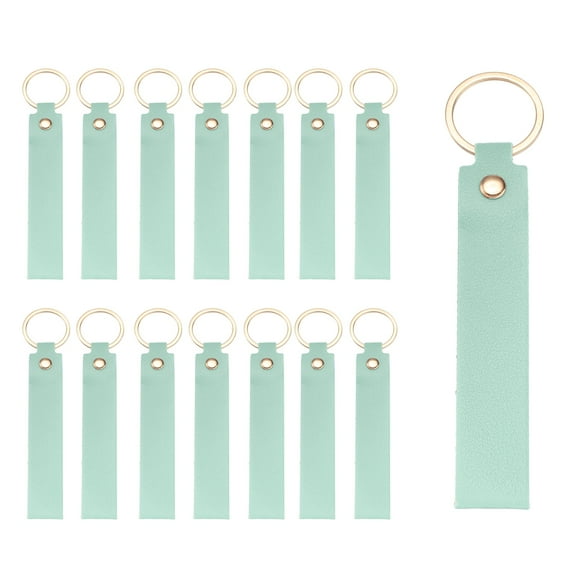 Uxcell 20 Pcs PU Leather Keychain Blanks Bulk Laser Engraving Keychain Leather Key Fob Kit with Key Rings for DIY Supplies Gifts (Light Green, 5.3" x 0.8")