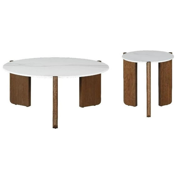 Home Square 2-Piece Set with Stone Top Cocktail Table & Lamp Table
