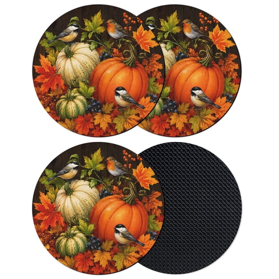 Orange Pumpkins Fall Coasters Set of 4, Absorbent Coasters for Drinks, Thanksgiving Maple Leaves Autumn Coaster for Desk Coffee Table Protection, Home Decor House Warming Gifts 4"