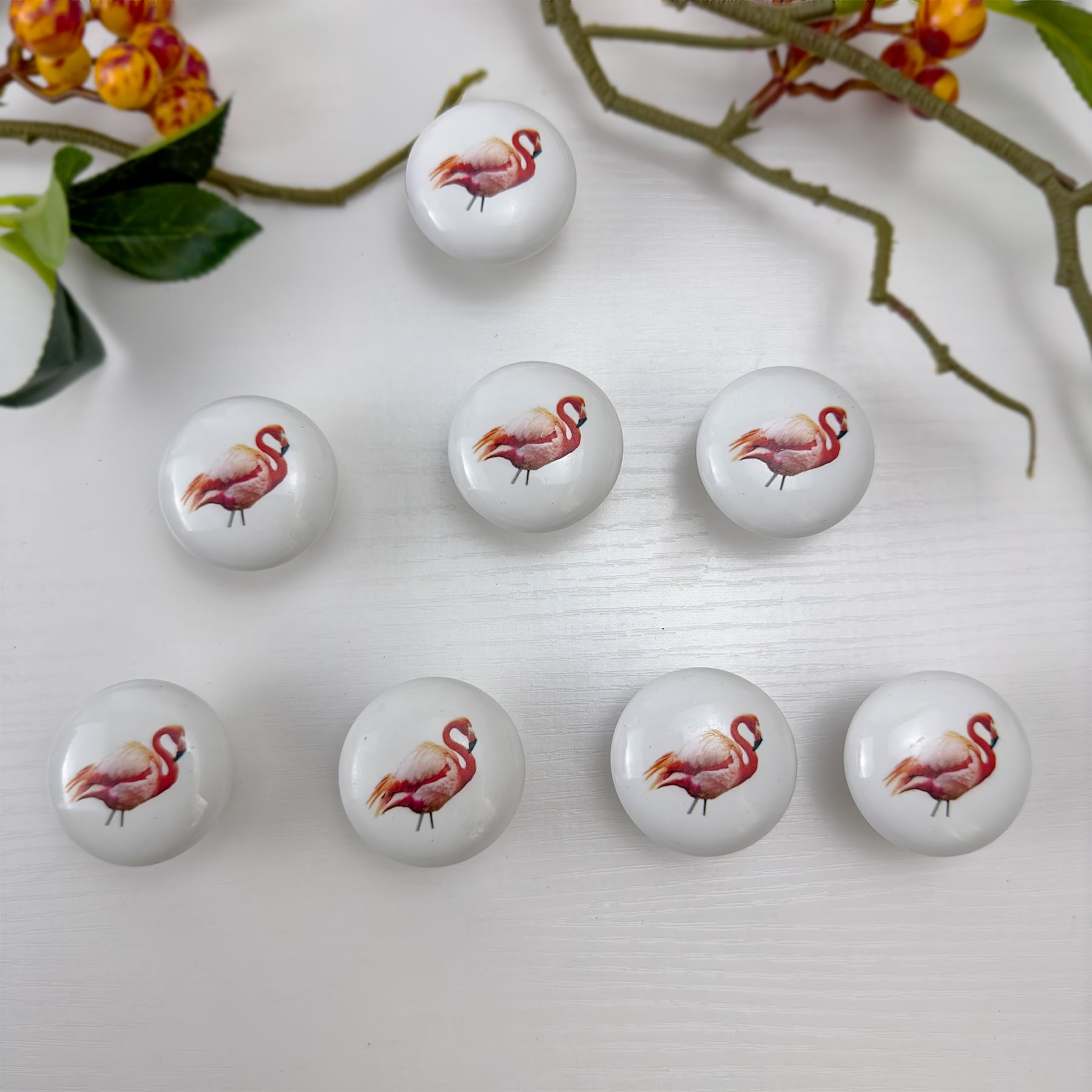 Jamjam Flamingo Ceramics Knob Handles Set of 8 1.5" Cute Unique Kitchen Cabinet Door Dresser Drawer