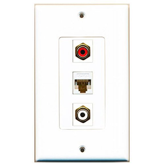 RiteAV - 1 Port RCA Red and 1 Port RCA White and 1 Port Cat6 Ethernet White Decorative Wall Plate Decorative