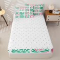thumbnail image 4 of jejeloiu Minimalist Floral Zipper Twin Comforter Sets with Fitted Sheet and 2 Pillowcases For Girls,Pastel Pattern Zipper Bedding Set,White Pink Green,Reversible,4-Piece, 4 of 7