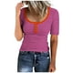 thumbnail image 1 of Camisetas de Manga Corta para las Mujeres Rayas Impreso Botón Arriba Tee, Cuello Redondo Casual Tops de Algodón para las Mujeres, 1 of 4