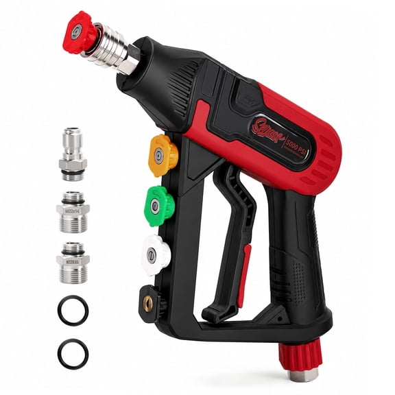 5000 PSI Short Pressure Washer Gun with M22-14mm Inlet, 3/8" Quick Connect, Includes M22-15mm Adapter, 5 Nozzle Tips and Trigger Lock for Car, Patio and Driveway Cleaning