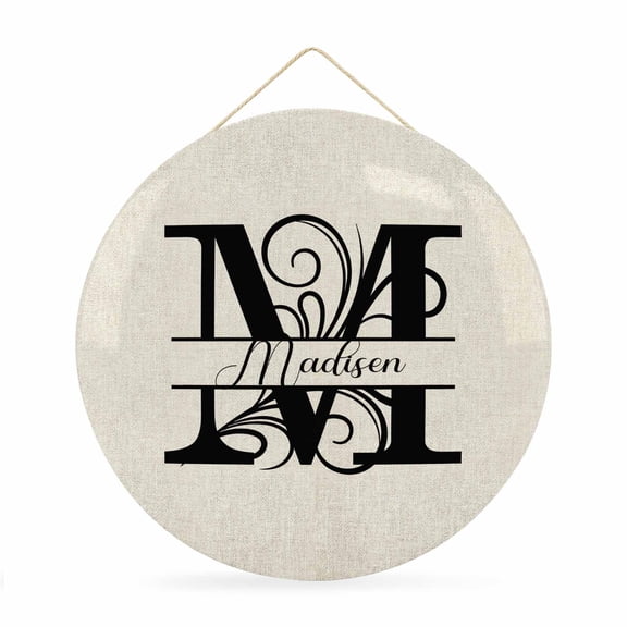 Welcome Sign for Front Door, Letter M 12 Inch Round Metal Sign for Home Decoration, Monogram Words Decorative Wall Signs for Holiday Party Supplies Decor