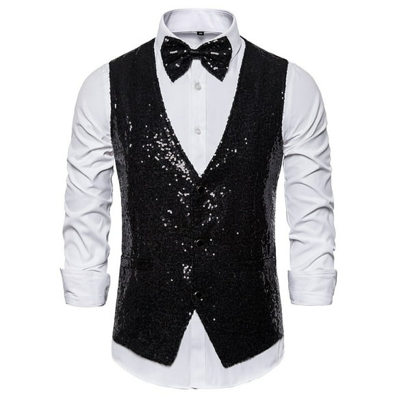 Men'S Suit Vest Slim Fit Business Wedding Waistcoat Sleeveless Tank With Cravat Men'S Dress Shirts Black M