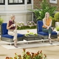 thumbnail image 5 of Costway 3 PCS Patio Furniture Set with Tempered Glass Coffee Table Soft Back & Seat Cushions Navy, 5 of 10