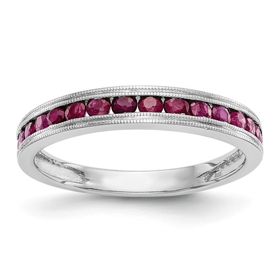 14K White Gold Ring Band Wedding Ruby Round Red