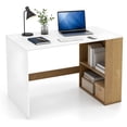thumbnail image 3 of 44" Computer Desk with Bookshelf, Modern Home Office Desk for Small Space, White and Natural, 3 of 8