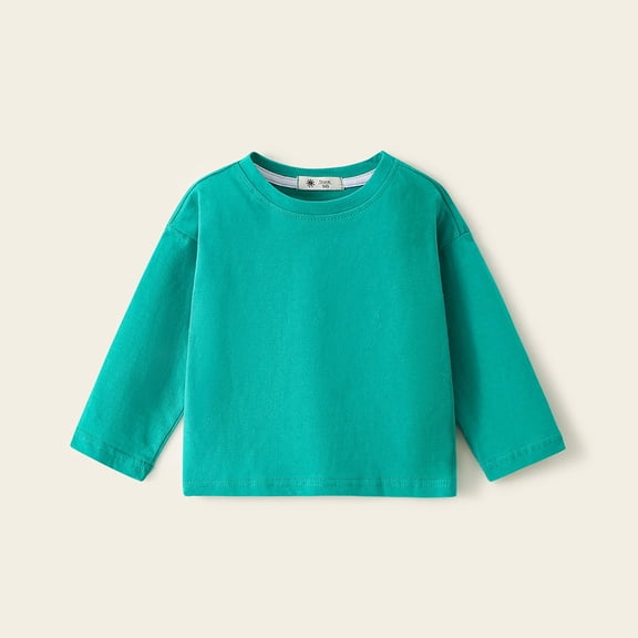 Girls Long Sleeve Crewneck Tee, 100% Cotton Solid Army Green Kids Shirt for Girls, Comfortable Relaxed Fit Durable for Daily Play & School (Ages 1-8),Size 3-4T