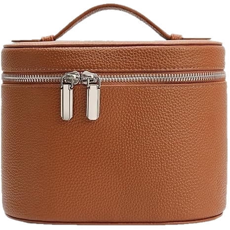 Brown Portable Makeup Vanity Case with Removable Divider Travel Cosmetic Toiletry Bag Organizer for Women