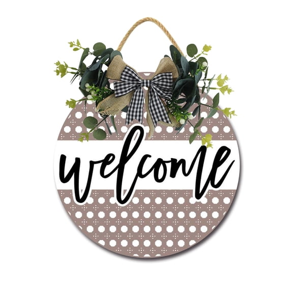 Welcome Door Sign Home Decor Round Wood Wreaths Wall Hanging Sign Farmhouse Porch Sign Front Door Decoration for Housewarming Gift All Seasons Holiday,12In