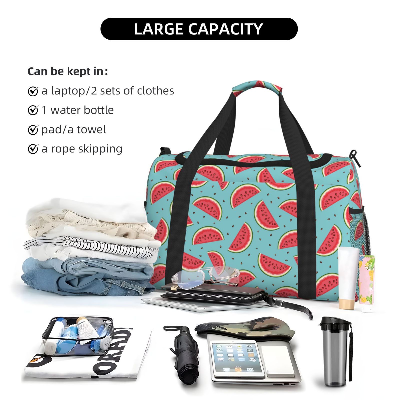 Fuzoiu Watermelon Print Travel Duffle Bag,Carry On Tote Bags,Duffel Bag,Sport Gym Bag, Hospital Bag for Labor and Delivery, Overnight Bag,Luggage Bag