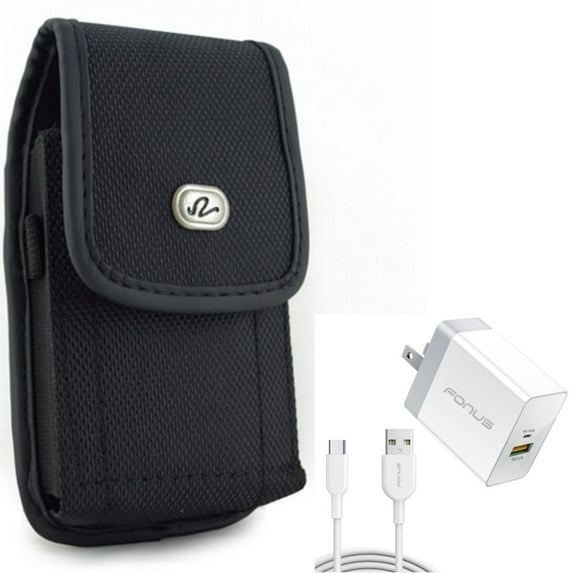Rugged Case Belt Clip w Fast Type-C 36W PD Home Charger for Samsung Galaxy A53 5G,A33 5G Phones - Holster Canvas Cover Pouch, 6ft Long Cable USB-C Power Cord QC3.0 Adapter