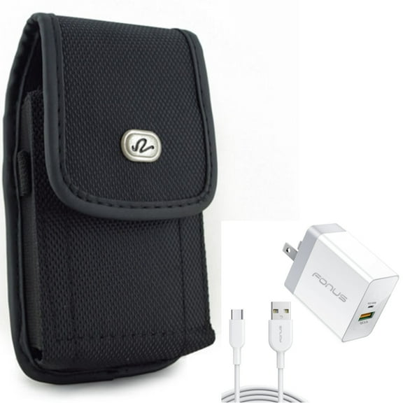 Holster Rugged Case Belt Clip w 6ft Long Cable Fast Type-C 36W PD Home Charger for Samsung Galaxy S21 FE 5G A53 5G A52 5G A51 5G A50 A33 5G A30s A20 - T-Mobile REVVL 4 - Wiko Ride 3