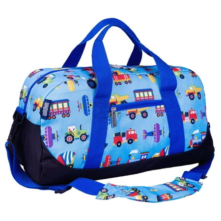 Wildkin Kids Overnighter Duffel Bag for Boys & Girls, Features Two Carrying Handles and Removable Padded Shoulder Strap, BPA & Phthalate Free (Trains, Planes & Trucks Blue)