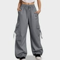thumbnail image 2 of felwors Baggy Cargo Pants Women Casual High Waisted Parachute Pants Drawstring Loose Hip Hop Wide Leg Pant Y2K Dark Gray, XXL, 2 of 6