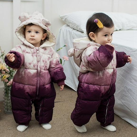 Baby Boys Girls Snow Suits Hooded Romper Coat for Toddler Boys Girls Winter Thick Jacket Solid Color Warm Windproof Clothes for Winter for Little Girls 6-12 Months