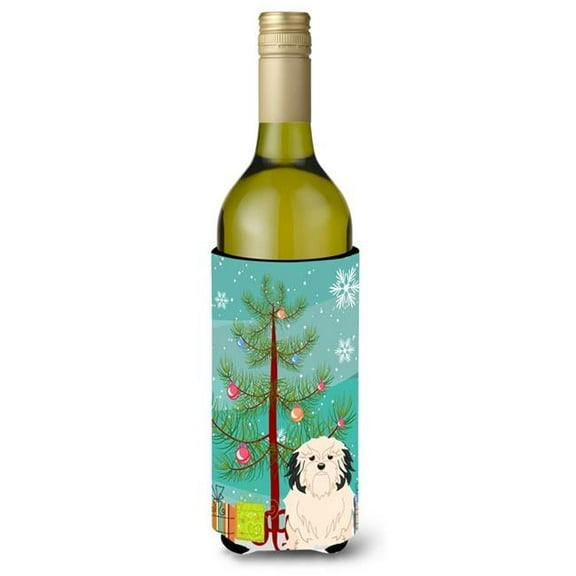 Merry Christmas Tree Lowchen Wine Bottle Beverge Insulator Hugger