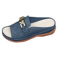 thumbnail image 4 of Stylago Women's Slip on Wedge Sandals Buckles Leather Slide Shoes Open Toe Arch Support Slippers Ladies Summer Casual Sandal Blue Size 9, 4 of 5