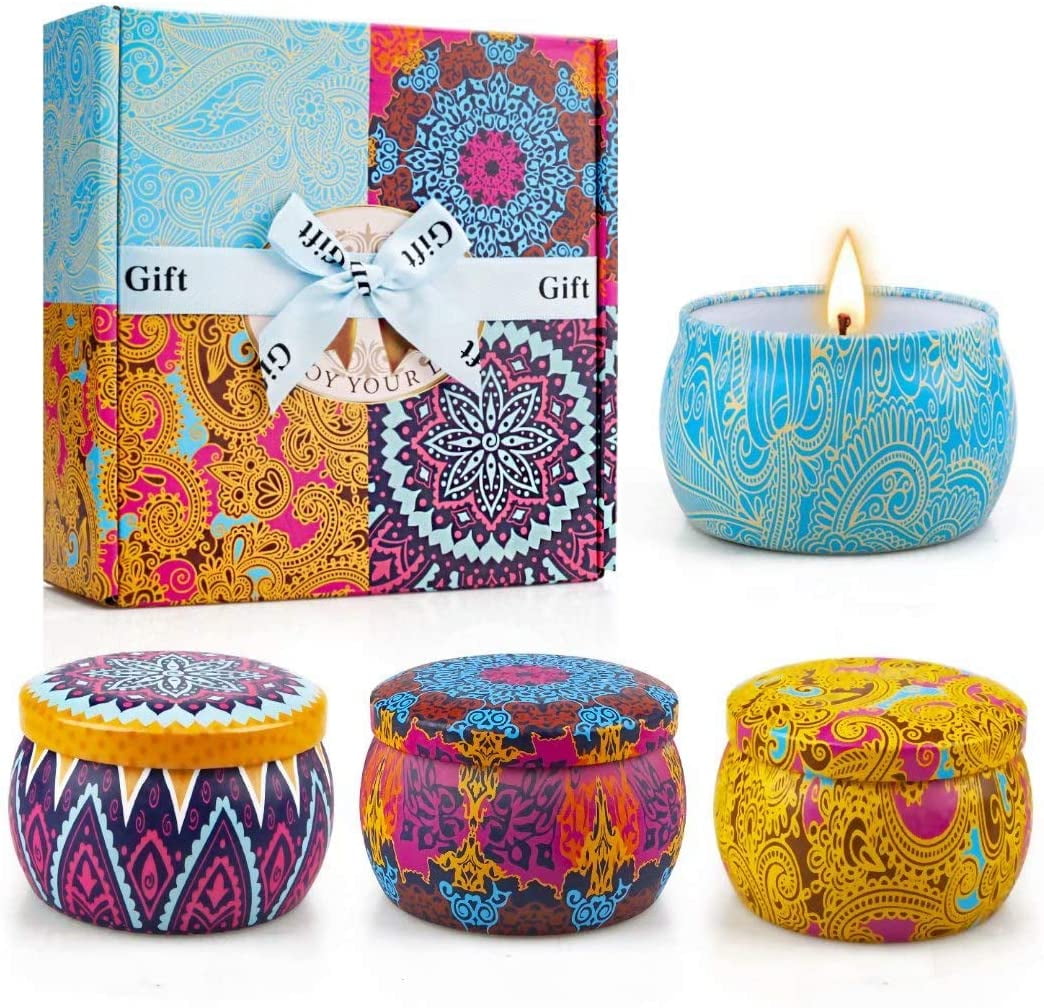 Portable Travel Tin Candle Aromatherapy Set of Soy Wax Scented Candles Gift Set 