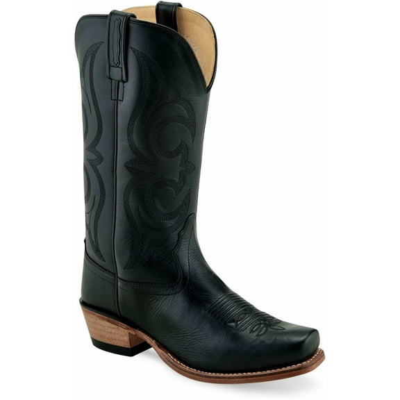 Old West Western Boots Womens Leather Square Toe 5.5 M Black 18136