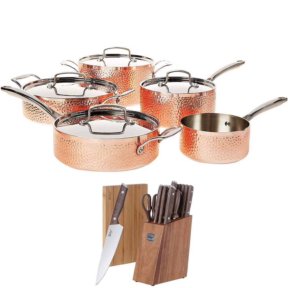 Cuisinart HCTP9 Hammered Collection 9Piece Cookware Set Copper