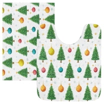 2 Piece Bath Mat Set with U-Shaped Toilet Mat and Rectangle Bath Rugs Non Slip Machine Washable Bathroom Mats Christmas Trees and Colorful Balls