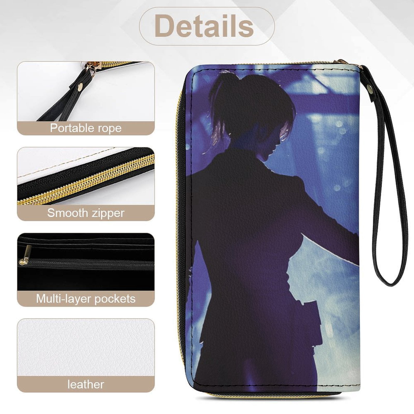 Womens Wallet Bifold Ladies Cluth Bag Wristlet Wrist Strap Long Purse Agent Game Design