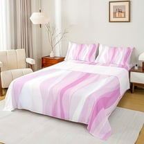 Homewish Pink Stripes Ombre Twin Sheet Sets for Women, Modern Fashion Abstract Twin Fitted Sheet, Chic Line Flat Sheet, Breathable Home Decor, 3pcs