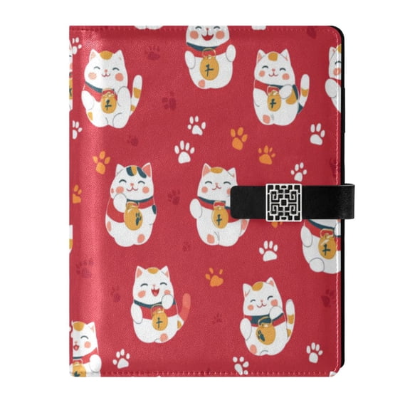 Premium Faux Leather Notebook - Refillable, Multi-Functional Organizer, 23.3x17cm, All-Season Use,Kitten Print
