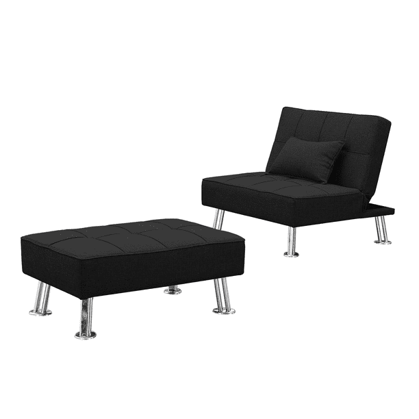 Modern Fabric Single Sofa Bed with Ottoman , Convertible Folding Futon Chair, Lounge Chair Set