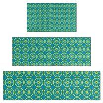 Yellow Lemon Fruit Slices Blue Pattern Kitchen Rugs Sets Of 3,Kitchen Runner Rugs Non Skid Washable,Decorative Kitchen Floor Mats for Kitchen,Sink,Laundry,17"x30"  17"x47"   17"x59"