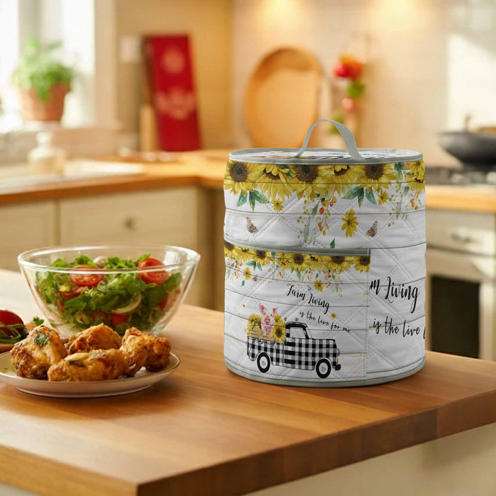 Pig Truck Sunflower Rice Cooker Cover 6 Quart Vintage Farm Loads of Sunshine Board Pressure Cooker Cover Appliance Protector Dust Case with Pocket and Handle for Kitchen