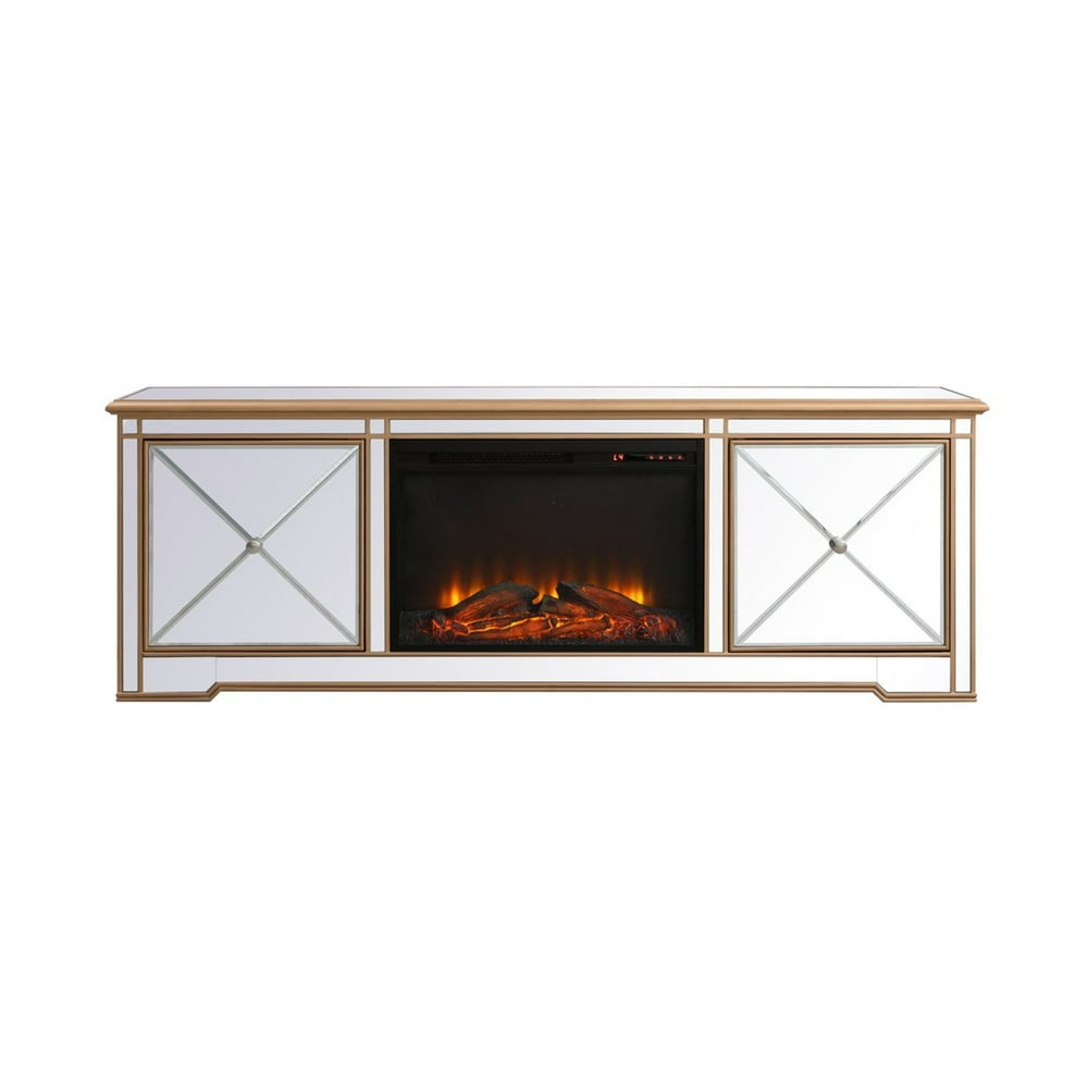Elegant Decor Modern 72 in. mirrored tv stand with wood fireplace in